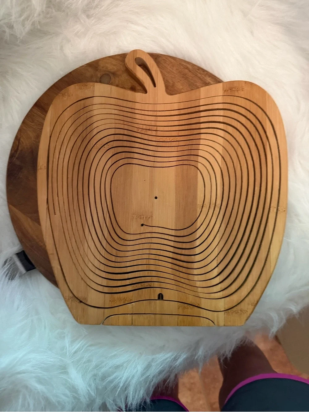 Wooden Apple-Shaped Fruit Basket - Natural Bamboo